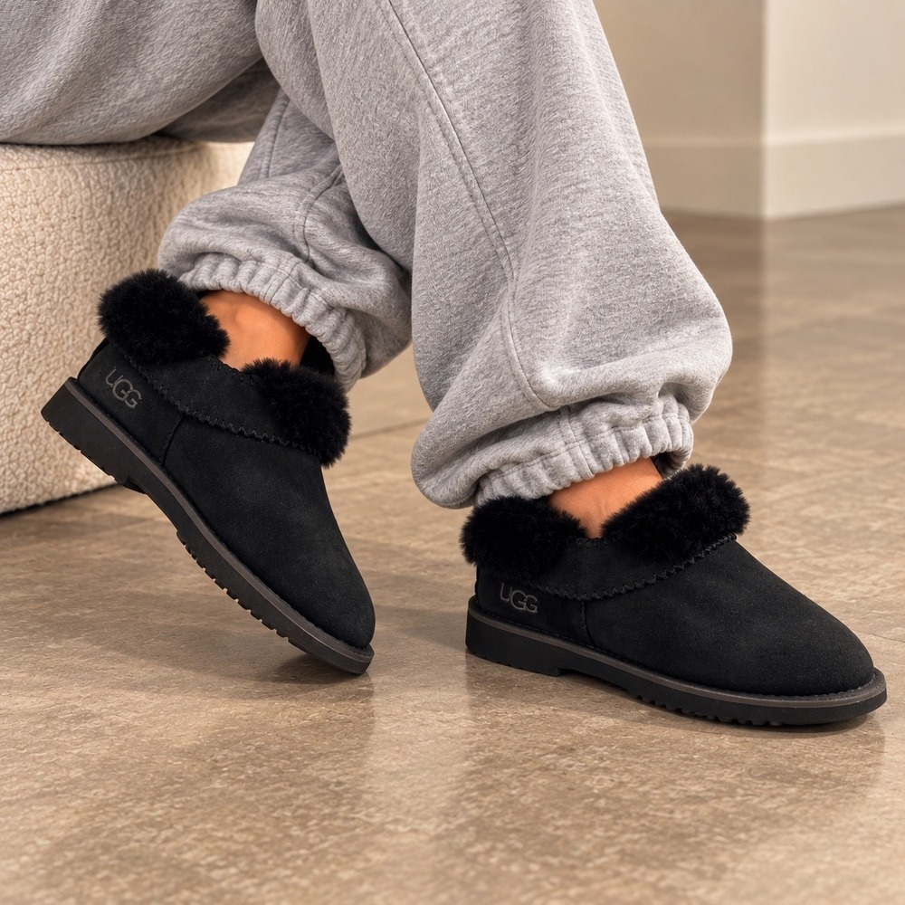 UGG McKay Black Suede Sheepskin Lined Ankle Boots 1012360 Womens 9